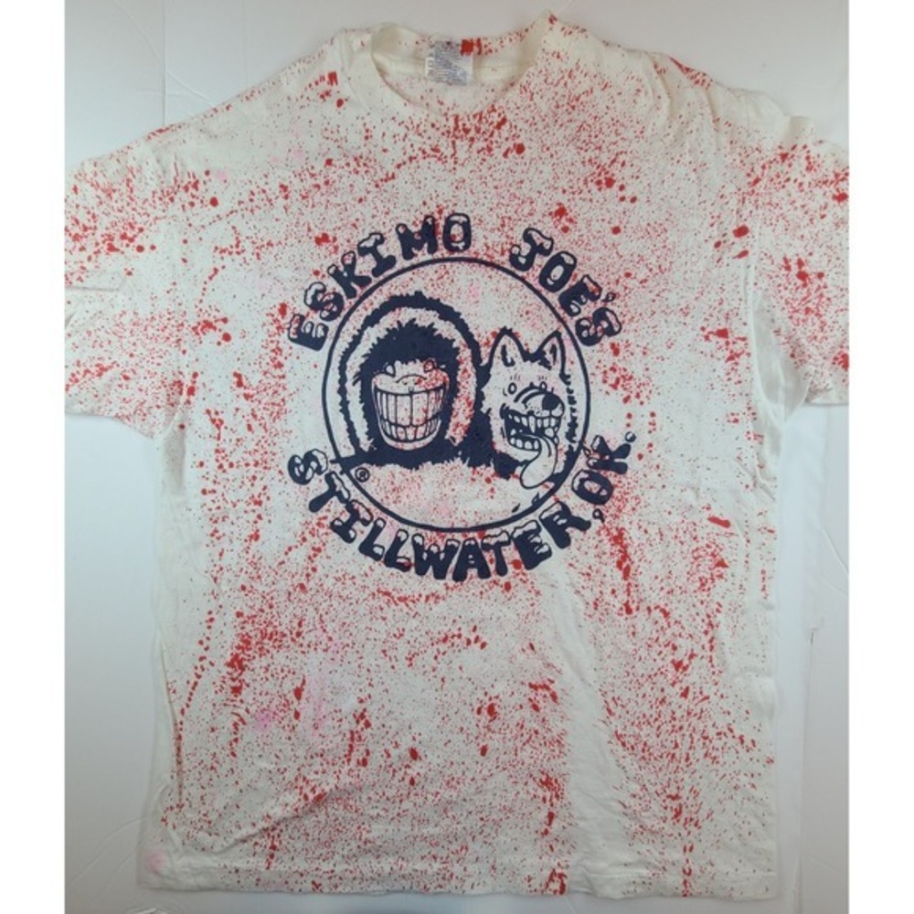Vintage 90s Eskimo Joes Stillwater OK Blood Splatter Hanes Beefy T-Shirt XL Mens